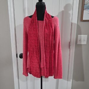 Elegant Pink 2 Layer Long Sleeve Sweater with Matching Scarf
